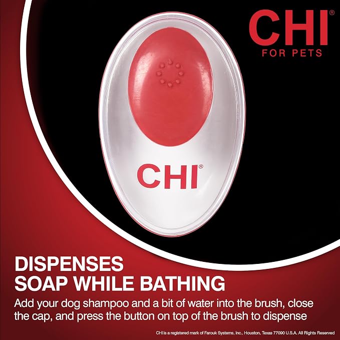 CHI for Dogs Soap Dispensing Palm Brush, Handheld Dog Bathing Scrubber with Built-In Shampoo Dispenser, Soft Rubber Bristles for Massaging and Deep Cleaning All Dog Coat Types, Red | Built-in shampoo dispenser, soft rubber bristles, massages while deep...