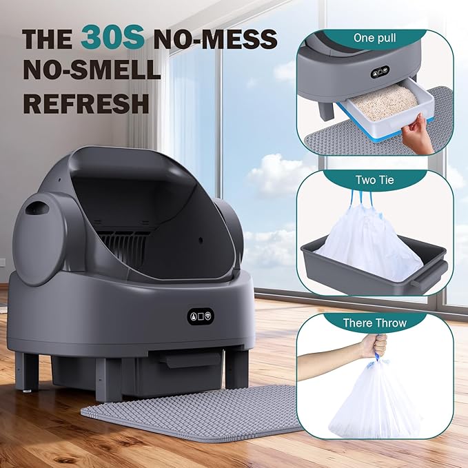 Automatic Litter Box, Open Top Large Self Cleaning Cat Litter Box for Multiple Cats, with APP Control/Multiple Safety Sensors/Trash Bag/Litter Mat, Cat Box Automatic Cleaning