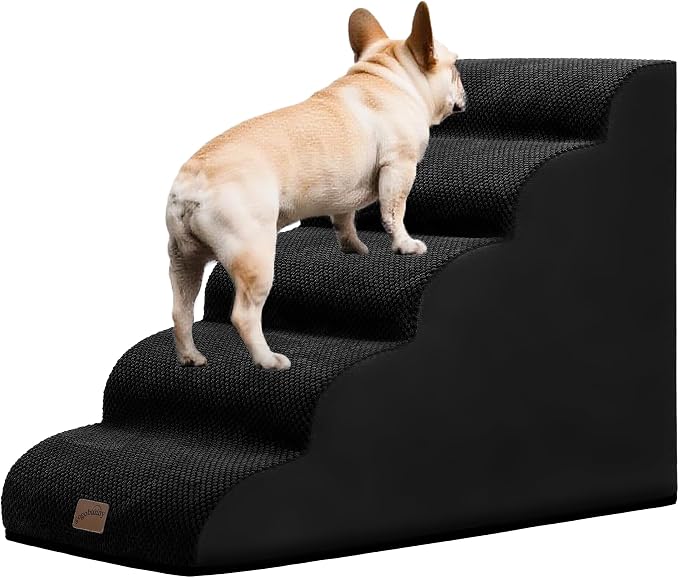 GoGoBunny Ramp Dog Stairs for High Beds 22.6" H, 5-Step Dog Slope Stairs with Durable Waterproof Fabric Cover, Pet Steps for Old Large Dogs Climbing, Non-Slip Sturdy Indoor Step, Black
