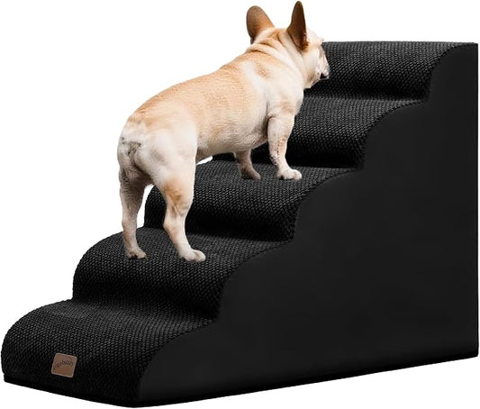 GoGoBunny Ramp Dog Stairs for High Beds 22.6" H, 5-Step Dog Slope Stairs with Durable Waterproof Fabric Cover, Pet Steps for Old Large Dogs Climbing, Non-Slip Sturdy Indoor Step, Black