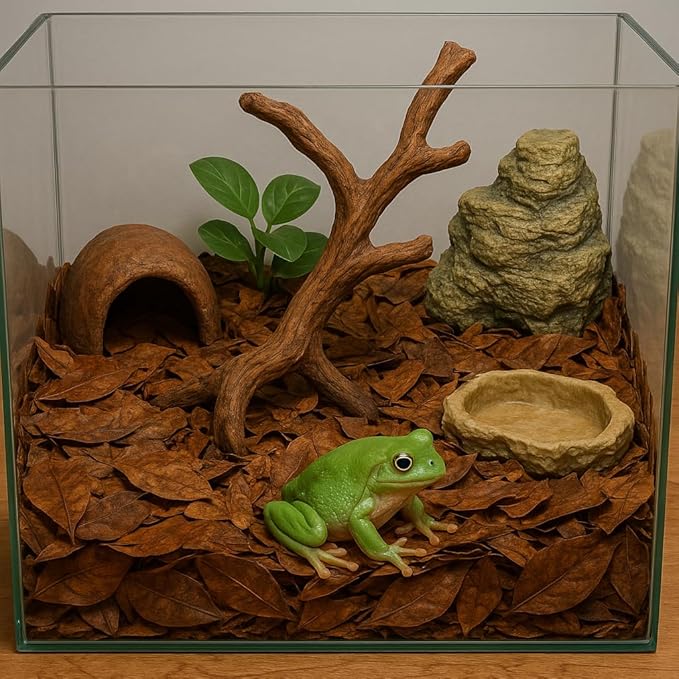 Frog Tank Accesories 100 pcs 3" Leaf Litter for Tree Frogs Indian Almond Catappa Leaves Terrarium Accessories Bioactive Amphibian Habitat Decor