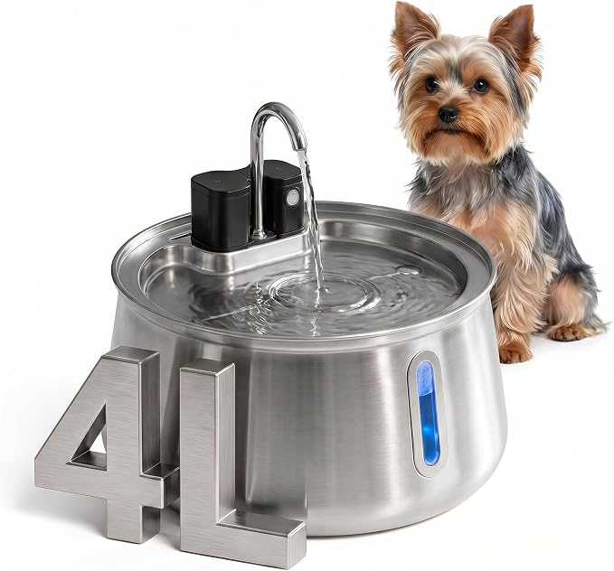 Selene Wireless Doggy Fountain, 4L (1.1 Gal) Cordless Dog Water Fountain for Dogs Inside, Stainless Steel Pet Fountain, 4-Layer Filtration, 30-Day Battery