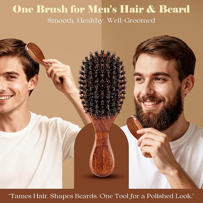 Small 100% Boar Bristle Hair Brush Since 1965 British Craftsmanship | Handmade Natural Wooden Travel Hairbrush/Beard Brush, Soft Bristles Gentle Smoothing Women Men Kids Thin Fine Hair, Portable