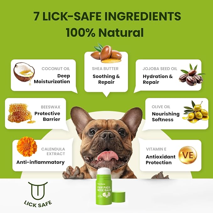 PawSono Lick-Safe Dog Paw & Nose Balm with Coconut Oil | All-Natural Moisturizer & Soother for Dry, Cracked Pads & Snout | Heat & Cold Pavement Protection Wax | Horse Hoof, Joint Care (M (1.3 oz))