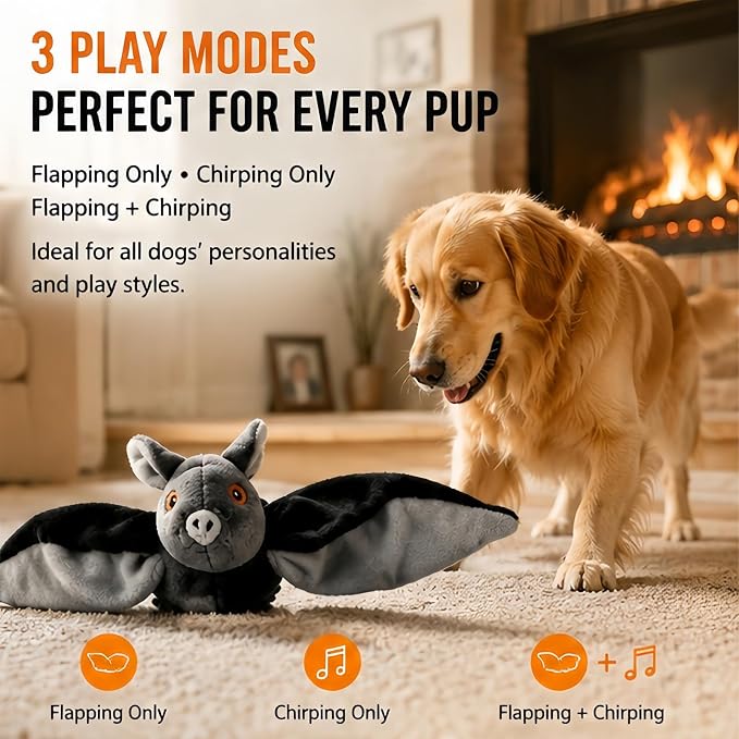 Flying Bat Toy for Dogs & Cats, Flapping Wings Interactive Pet Toy，2 | Flapping bat toy with chirping engages cats and dogs, mimics real flying motion. Cute interactive pet teaser