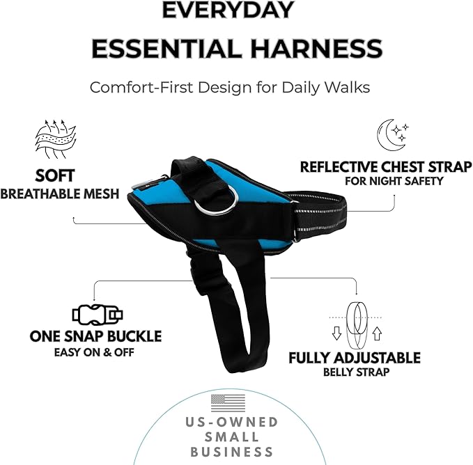 ShawnCo Essential Dog Harness, No-Pull Pet Vest (Oceanic Blue,XL) | 3 Leash Clips, Easy On, No-Choke, Reflective, Adjustable Fit, Padded Comfort, Control Handle, For Small, Medium & Large Dogs