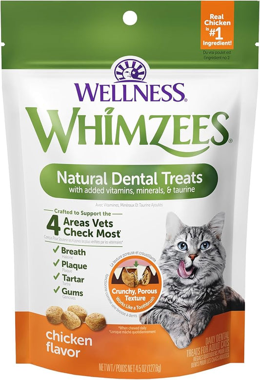 Wellness WHIMZEES Cat Dental Treats, Freshens Breath, Chicken Flavor, 4.5 oz Bag