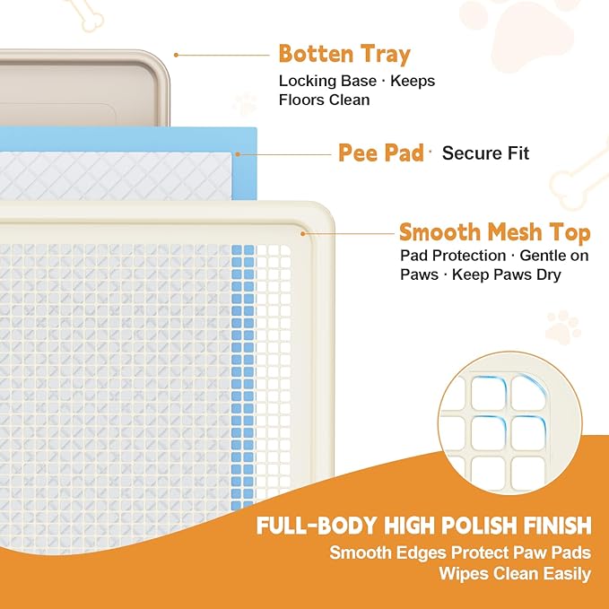 Dog Potty Tray Fits 22 x 22 In Pee Pad, Potty Training for Puppy Pad Holder | No More Torn Pee Pads, Smooth Dry-Paw Grid, Easy-Clean, Leak-Resistant Indoor Dog Potty For Apartments Balconies Rainy Days