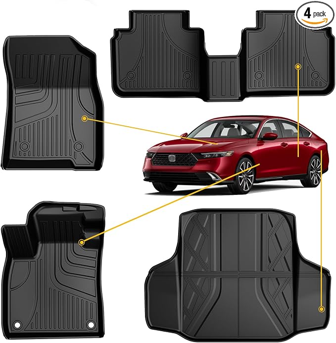 for 2023 2024 2025 2026 Honda Accord Floor Mats and Cargo Liner (Include Hybrid) - All Weather Floor Mats and Trunk Mat - Custom Fit Floor Liners and Cargo Mat for Honda Accord Sedan 2023-2026