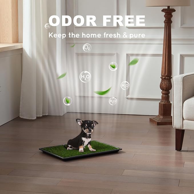 HQ4US Dog Grass Pad with Tray, Odor Free Grass Pee Pad for Dog Litter Box | Small Dog Potty Tray No Grate, Artificial Grass Fast Drainage, Hemmed Edge, Realistic, Fake Grass for Indoor Balcony