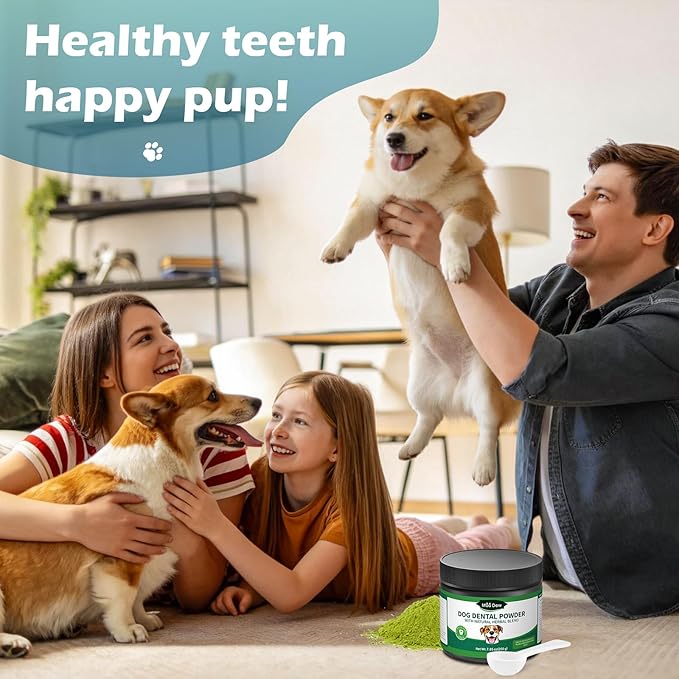 Dog Teeth Cleaning Powder, Dog Dental Powder and Cats Breath Freshener, Bad Breath & Tartar Remover for Dogs, Natural Herbal Blend of All Breeds, 200 Grams(90-Day Supply)