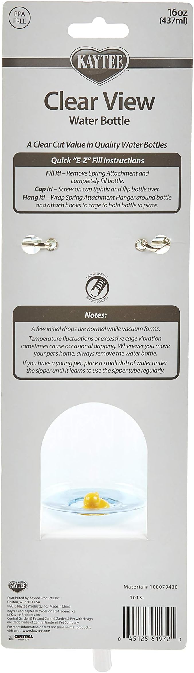 Kaytee Clear View Water Bottle for Pet Guinea Pigs, Rats and Chinchillas, 16 oz