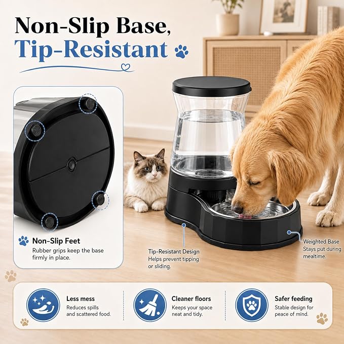 Automatic Dog Water Dispenser 3 Gallon/11L Gravity Stainless Steel Water Waterer Feeder, BPA-Free Large Capacity Water Feeding Bowls for Medium & Large-Sized Dogs,Cats