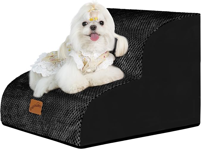 GoGoBunny Ramp Dog Stairs for Couch Sofa and Chair 11.8" H, 2-Step Pet Steps for Small Dogs and Cats, Non-Slip Waterproof Fabric Cover, Stable and Balanced Indoor Step, Pets Friendly, Black