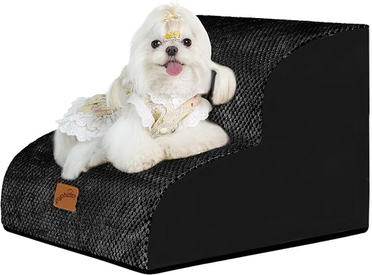 GoGoBunny Ramp Dog Stairs for Couch Sofa and Chair 11.8" H, 2-Step Pet Steps for Small Dogs and Cats, Non-Slip Waterproof Fabric Cover, Stable and Balanced Indoor Step, Pets Friendly, Black