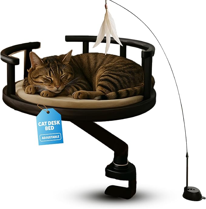 Cat Bed with Memory Foam Cushion Eco-Friendly Wood, Washable Non-Slip Covers – Keeps Your Pet Close While You Work – Modern Cat Furniture