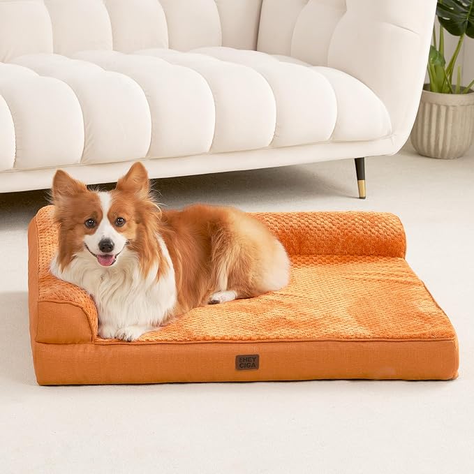 EHEYCIGA Memory Foam Dog Bed for Crate, Large Orthopedic Dog Bed, Pumpkin | Washable Removable Cover, Waterproof Flat Pet Sofa Couch with Nonskid Bottom, 36x27x6