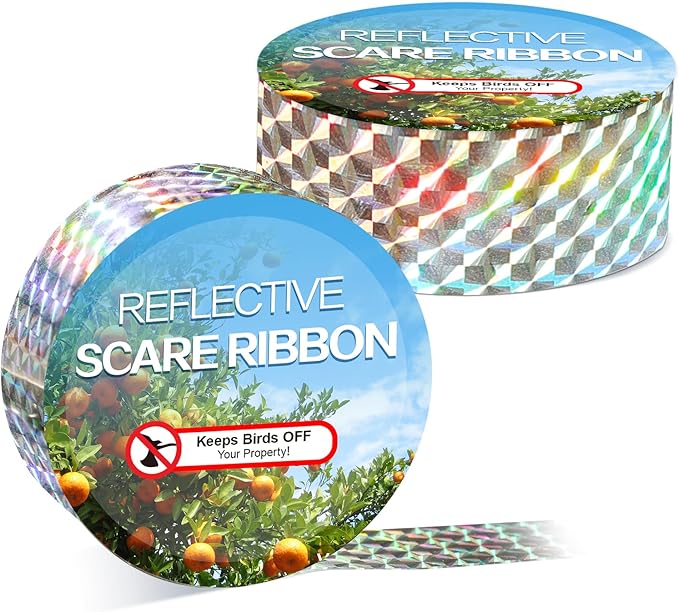 Bird Scare Tape Ribbon(524FT) - Reflective Tape for Birds - Keep Birds Away Outdoor - Scare Tape for Bird Control - Double Side Ribbon, Scare Geese, Pigeon, Duck, Woodpecke - Yard Decoration