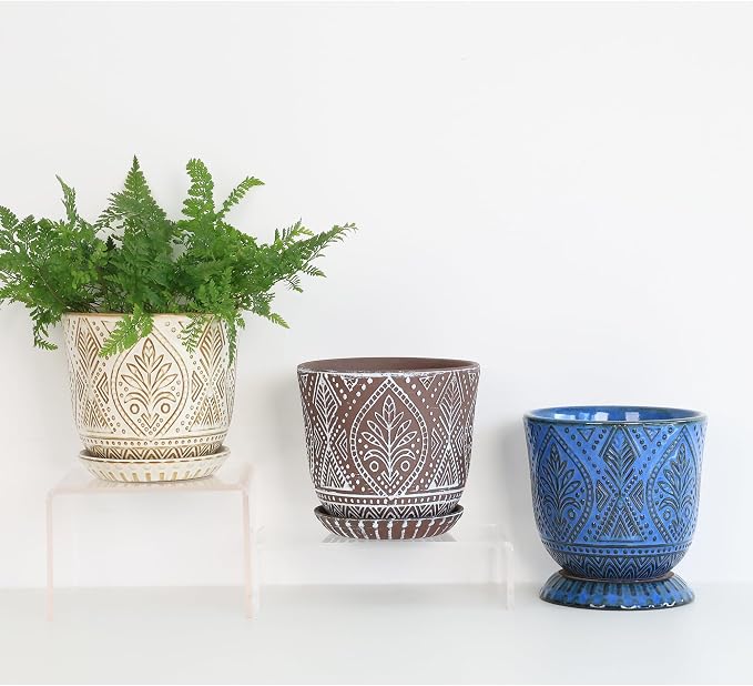 Gepege 6 Inch Ceramic Planter, White Plant Pot with Drainage Holes and Saucers for Indoor Plants, Birthday for Women Mom