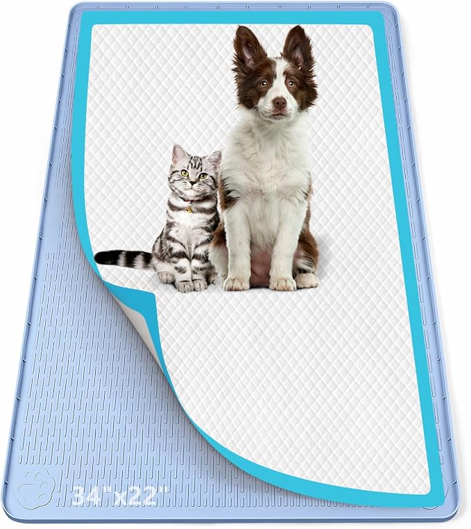 Pee Pad Holder for Dogs 34''x22'' Silicone Puppy Pee Pad Tray, Blue | Extra Large Dog Potty Tray Leak-Proof, High Edge, No Spill Training Pads for Floor Protection, No Pee Pads