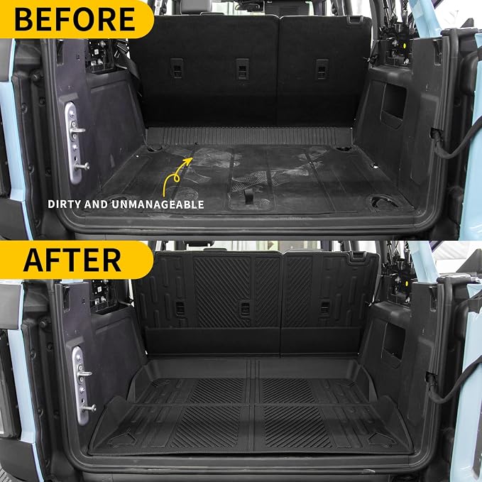 Cargo Mat Compatible with 2021-2025 2026 Ford Bronco Trunk Mat Back Seat Cover Protector Cargo Liner Kick Mat for 2024 Bronco Accessories 4 Door(Trunk Mat+Rear Backrest Mats+Lower Trunk Mat)