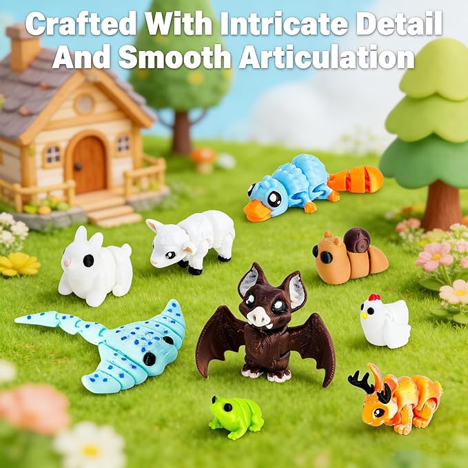 30 Pcs Mini 3D Printed Animal Statues Figurines Set Movable Joints Surprise 3D Printed Animals Cute Desk Decor Party Favors for Adults Home Office Desk Decoration Display