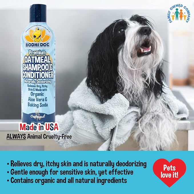 Bodhi Dog Grooming Bundle - Oatmeal Shampoo & Conditioner with Bath Brush for Shower, Showerhead, Sprayer & Bathing - Gentle Care for Long, Short & Curly Hair