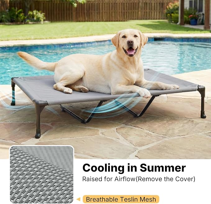 Veehoo Cooling Elevated Dog Bed Add Removable Waterproof Bolster Cushion Mat, Raised Pet Cot with Breathable Teslin Mesh, No-Slip Feet, Dog Couch Bed for Indoor Outdoor, 59x37.5inches, Grey, CWC2331B