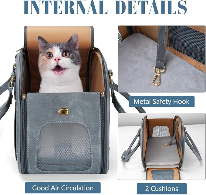 Dog Carrier Purse, Pet Bag Bling Waterproof Premium Leather Pet Travel Portable Bag for Cat and Small Dog Home & Outdoor Small Grey