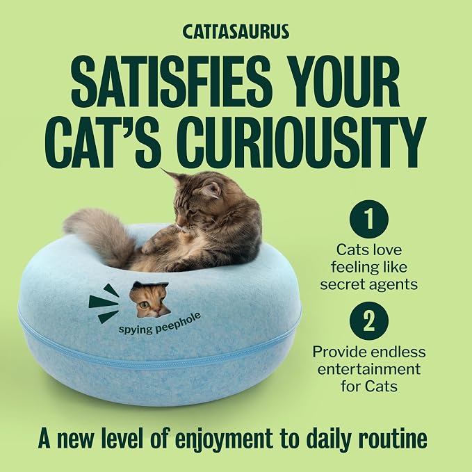 Peekaboo Cat Cave Donut for Multiple & Large Cats up to 30-45 lbs, 3-in-1 Self Warming Cat Bed, Tunnel & Scratcher for Indoor Cats, Washable & Detachable Small Dog Bed (Blue, Jumbo)