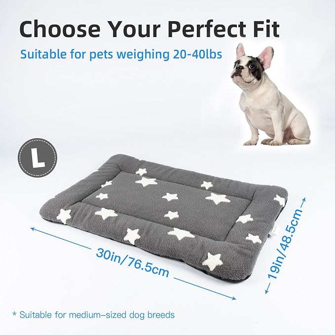Mora Pets Dog Crate Pad Kennel Dog Bed Mat for Medium Dogs Washable Cute Star Pet Bed for Cage Ultra Soft Flat Puppy Cat Kitten Cushion for Sleeping Anti-Slip Grey 30 x 19 | Soft Dog Cat Bed Mat, Crate Pad for Dog Cages Cozy Sleeping Liner, Pet Pillow ...