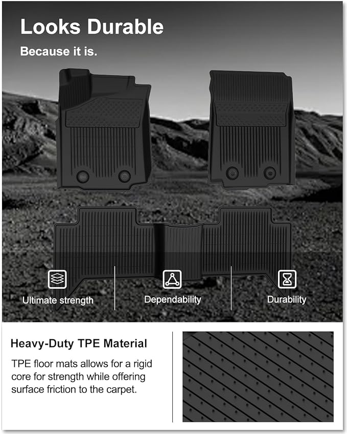 KIWI MASTER Floor Mats for 2018-2023 Toyota Tacoma Double Cab Crew Cab, Custom Fit All Weather Car Mats, Heavy Duty TPE Floor Liners, Front & Rear 2 Row, Black