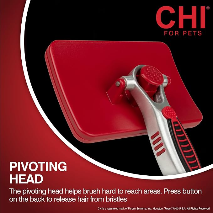 CHI for Dogs Self Cleaning Slicker Brush with Pivoting Head, Dog Grooming Brush for Detangling and Removing Loose Hair, Fine Wire Pins for Medium and Long Dog Coats, Ergonomic Handle | Pivoting head design, fine wire pins, detangles and removes loose h...