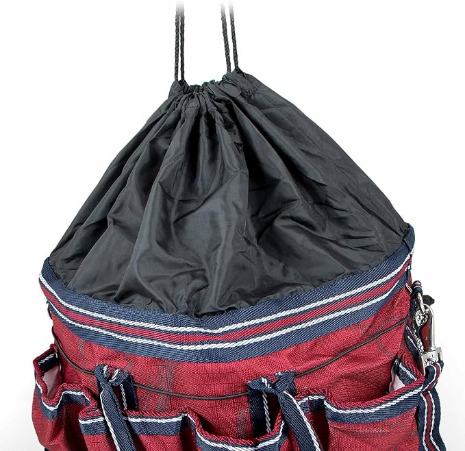 Jeffers Poplar Head Grooming Bag – Horse Grooming Organizer Tote with Pockets for Brushes, Tools, Clippers, Shampoo, Detangler – Stable Barn Kit Carrier for Horses, Pets, Merlot Snaffles & Irons