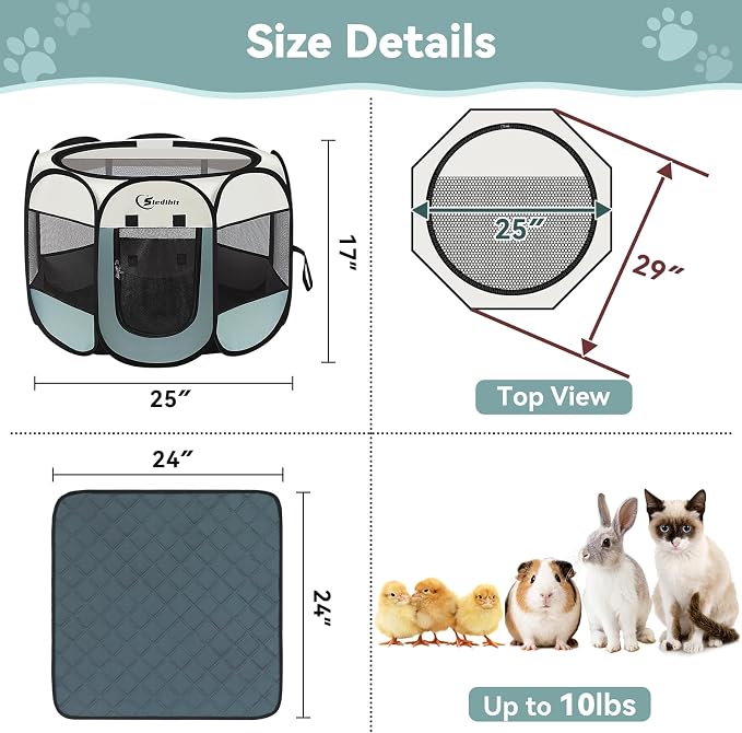 Sieidihit Dog Cat Playpen Tent Crate Cage with Washable Pee Pad, Small Grey | Rest Zone for Recovering Pets New Pet Quarantine Room Portable Pop Up Easy to Set up lightweight dog Kennel with Carrying Bag