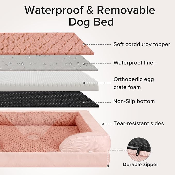 Jumbo Orthopedic Dog Bed for Extra Large Dogs, Waterproof, Egg-Crate Foam Dog Couch Bed with Washable Removable Cover, Waterproof Lining and Nonskid Bottom