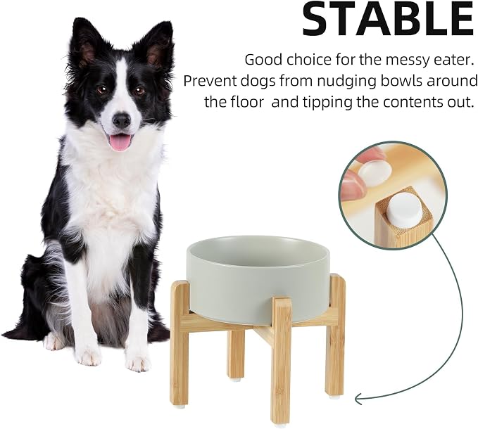 Havniva Dog Bowls Elevated, Ceramic Dog Food and Water Bowl | 7.3” Raised Dog Food Bowl, Elevated Dog Bowls with Bamboo Stand, Non-Slip Dog Water Bowl for Medium Dog, Large Capacity