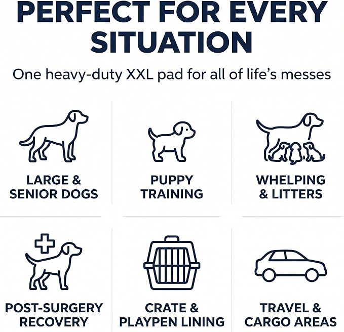 Pee Pads for Dogs Extra Large 37x54 XXXL 50 Count Leak Proof Heavy Duty | With adhesive tabs, 24 hour absorbent, disposable XXL puppy training pads for large dog breeds. 6-layer, non-slip backing
