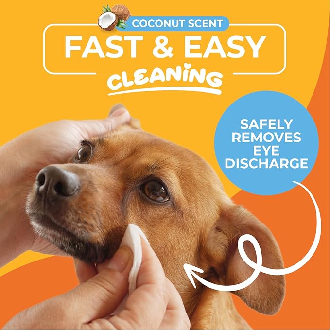 Paw Science Dog Eye Wipes - Hypoallergenic Eye & Face Wipes for Dogs, Cats, & Puppy - Pet Tear Stain Remover & Cleaner - Gently Cleans & Removes Discharge, Crust, & Gunk (Coconut)