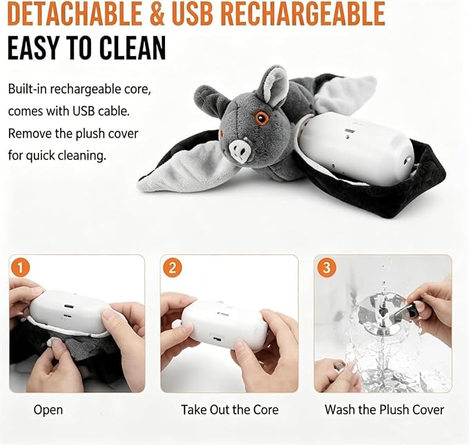 Flying Bat Dog Toy, 2026 New Flying Bat Toy for Dogs, Flapping Wings Interactive Pet Toy with Chirping Engages Cats and Dogs, Detachable USB Rechargeable, Hanging and Ground Play ，Bat：1PCS