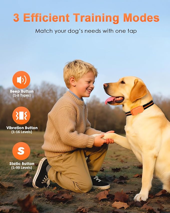 Shock Collar for Dogs, IP67 Waterproof Dog Training Collar with Remote Control, 3 Modes: Beep, Vibration, Safe Static, Rechargeable Adjustable for 15-110lbs Medium Large Dogs