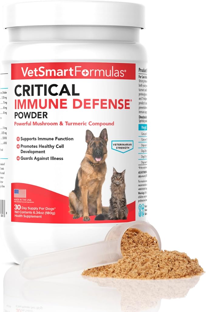 Critical Immune Defense for Dogs & Cats; Supports Normal Cell Growth - Turkey Tail, Reishi, Shiitake and Maitake Mushroom Formula with Patented White Turmeric Root Extract - 30-Day Supply
