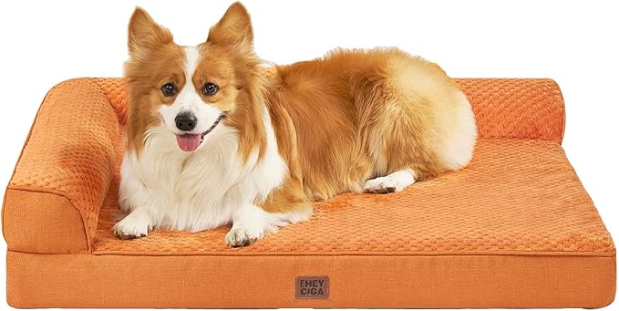 EHEYCIGA Orthopedic Dog Bed, Medium Memory Foam Dog Bed, Pumpkin | Small Dog Sofa with Washable Removable Cover, Waterproof Pet Couch for Crate with Nonskid Bottom, 35x22x6
