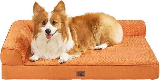EHEYCIGA Orthopedic Dog Bed, Medium Memory Foam Dog Bed, Pumpkin | Small Dog Sofa with Washable Removable Cover, Waterproof Pet Couch for Crate with Nonskid Bottom, 35x22x6