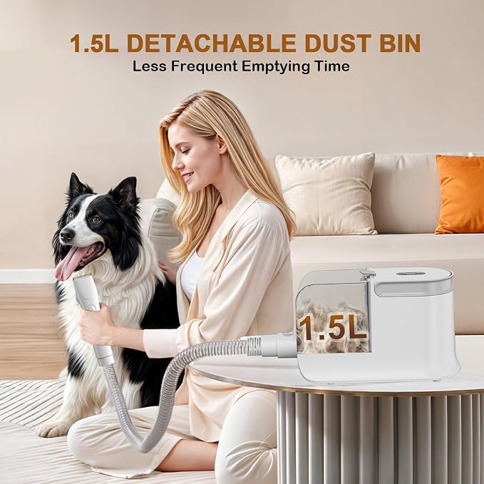 Dog Grooming Vacuum, Dog Grooming Kit, 3 Suction Modes Dog Brush Vacuum with 5 Pet Grooming Tools （Alabaster）