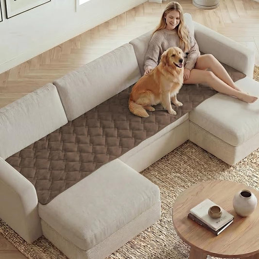 H.VERSAILTEX Chenille Couch Cover for Dogs Washable Soft Fuzzy Sofa Covers for 3 Cushion Couch Sectional Sofa Cover Thick Pet Couch Cover Protector Non-Slip Dog Bed Cover(Coco Mocha, 28" x 102")