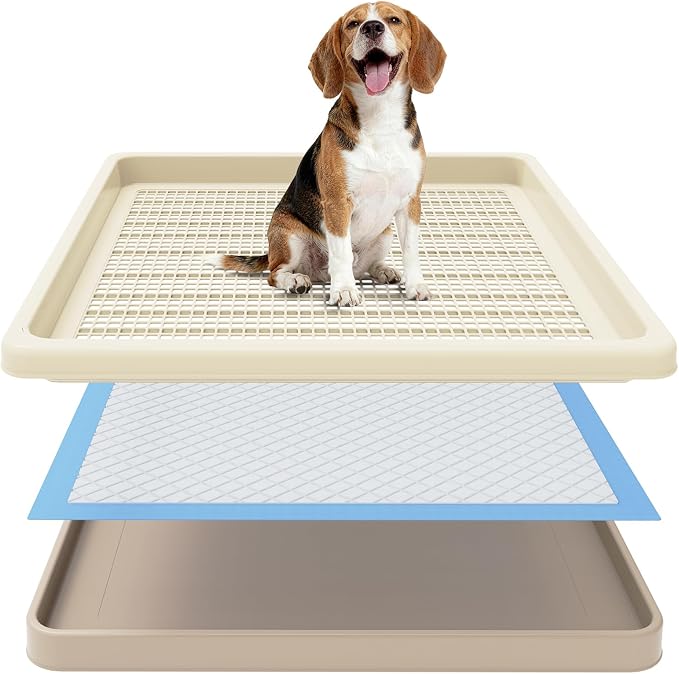 Dog Potty Tray Fits 22 x 22 In Pee Pad, Potty Training for Puppy Pad Holder | No More Torn Pee Pads, Smooth Dry-Paw Grid, Easy-Clean, Leak-Resistant Indoor Dog Potty For Apartments Balconies Rainy Days