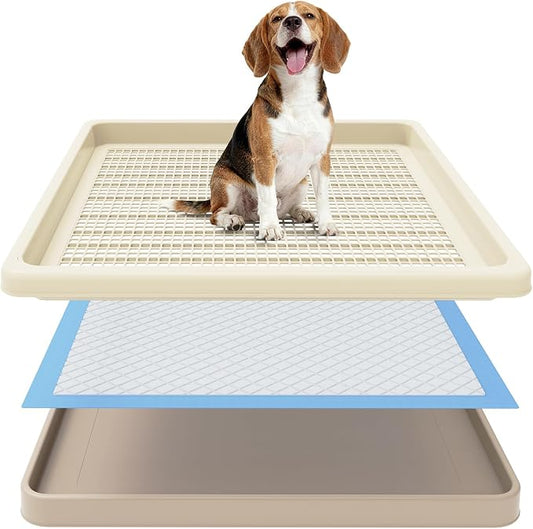 Dog Potty Tray Fits 22 x 22 In Pee Pad, Potty Training for Puppy Pad Holder | No More Torn Pee Pads, Smooth Dry-Paw Grid, Easy-Clean, Leak-Resistant Indoor Dog Potty For Apartments Balconies Rainy Days