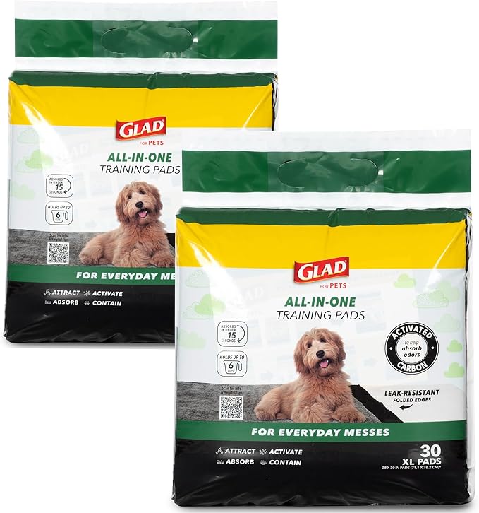 Glad for Pets Extra Large Charcoal Dog Training Pads, Absorbent Leak Proof Pee Pads for Dogs and Puppies, Odor Control Potty Pads with Activated Carbon, 28 x 30 Inches, 50 Count - 4 Pack