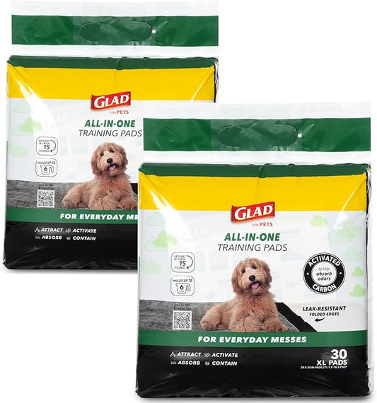 Glad for Pets Extra Large Charcoal Dog Training Pads, Absorbent Leak Proof Pee Pads for Dogs and Puppies, Odor Control Potty Pads with Activated Carbon, 28 x 30 Inches, 50 Count - 4 Pack